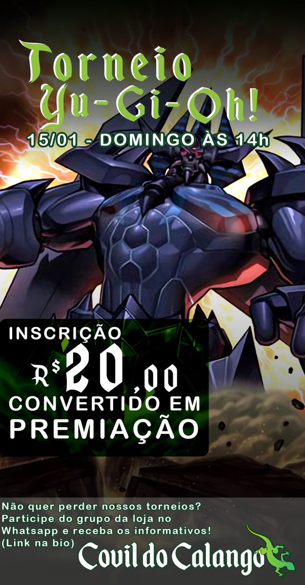 Hoje no Covil tem Torneio de Yu-Gi-Oh (14h) - Inscrição: R$ 20,00 convertida em premiação.