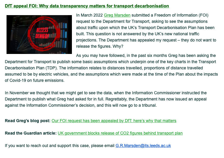 KevinClimate's tweet photo. UK Govt's thin veneer of concern over climate change &amp; open democracy exposed .. again. @DrGregMarsden a transport expert at Leeds Uny &amp; lead of @N8Decarbo has been refused basic information behind @transportgovuk (i.e. the DfT)  'decarbonisation plan'. What do they have to hide? https://t.co/kUnBn4ZkXD