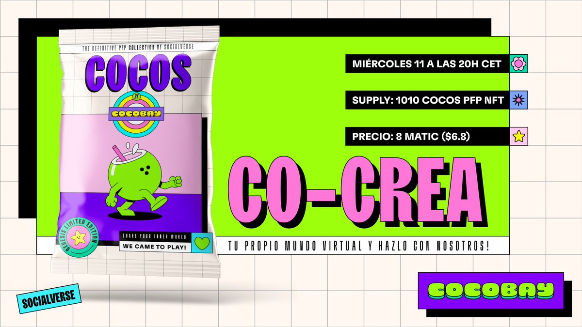 Los creadores tienen difícil monetizar su talento en Internet ❌

Nuestra misión es hacerlo fácil💚

 • Descubre el nuevo METAVERSO donde jugar, diseñar y monetizar tus sueños
• 1010 COCOS, mañana miércoles 11, 20h (Madrid)
• Precio: 8 MATIC (6.8$)

RT y regalamos 5 COCOS🥥