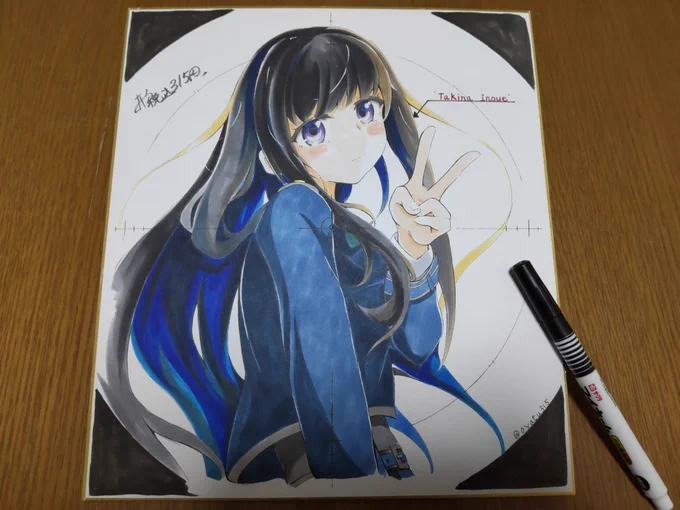 お絵描き投稿リコリス・リコイルの たきな描いた!スコープ越しにピースしてくれるの可愛い なんだかんだ無茶ぶりにも対応してくれそうなたきな すこ。 #リコリコ  #アナログ絵  #イラスト 