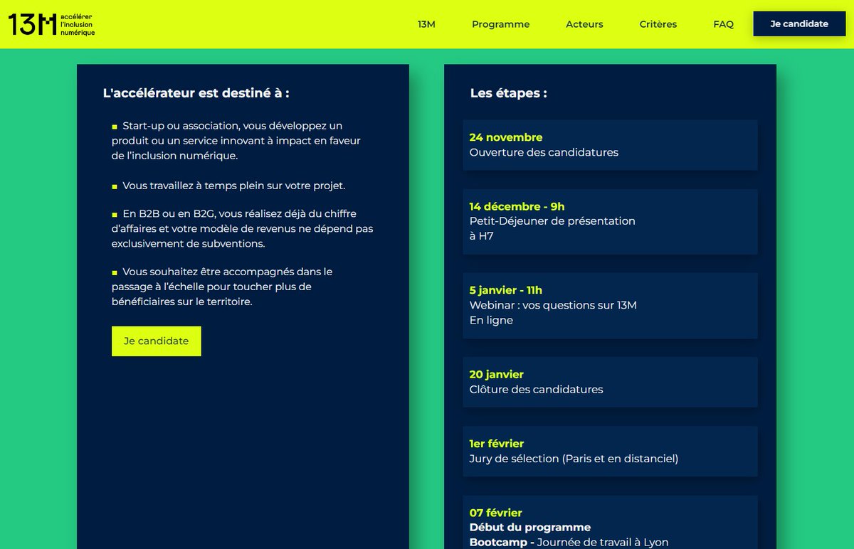 ⏰ Il vous reste 10 JOURS 🚨 pour candidater à l'accélérateur #13M avec <a href="/BanqueDesTerr/">Banque des Territoires</a> X <a href="/H7lyon/">H7</a> &amp; <a href="/GroupeSOS/">Groupe SOS</a> et vous faire accompagner sur les dimensions fondamentales d'une structure privée dédiée à #inclusionnumerique #numeriqueinclusif #tech4good🔥

👉h-7.eu/13m/