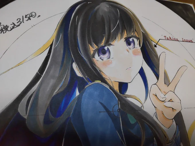 お絵描き投稿リコリス・リコイルの たきな描いた!スコープ越しにピースしてくれるの可愛い なんだかんだ無茶ぶりにも対応してくれそうなたきな すこ。 #リコリコ  #アナログ絵  #イラスト 