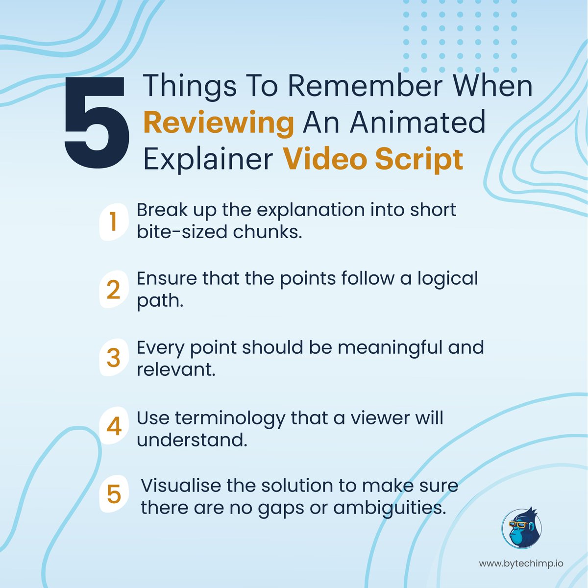 A good script is the backbone of an explainer video.

Here is a list of 5 things to remember when you review the first draft of the script.

#scriptwriting #videoscript #explainervideos #animation #animatedvideos #storytelling