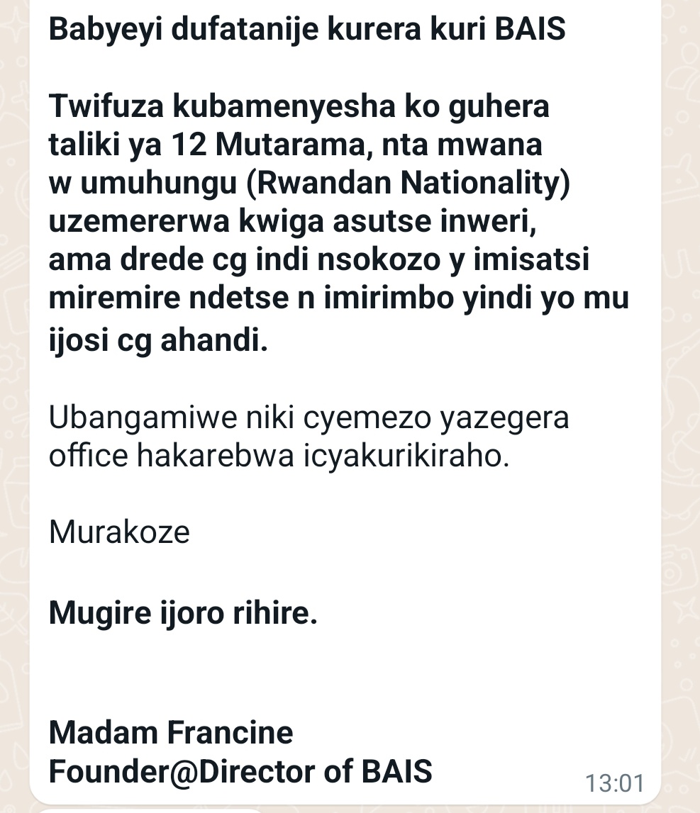 Annemwiza's tweet photo. Hummmm saasa izi international schools zizanye ivangura mu gihugu cyacu? Niba ari amategeko y'ishuli, nashyirweho ku bana bose. Ariko gushyiraho amategeko areba abanyarda gusa, ni ivangura. @Rwanda_Edu ibi ni ibiki? https://t.co/8paRHriHew