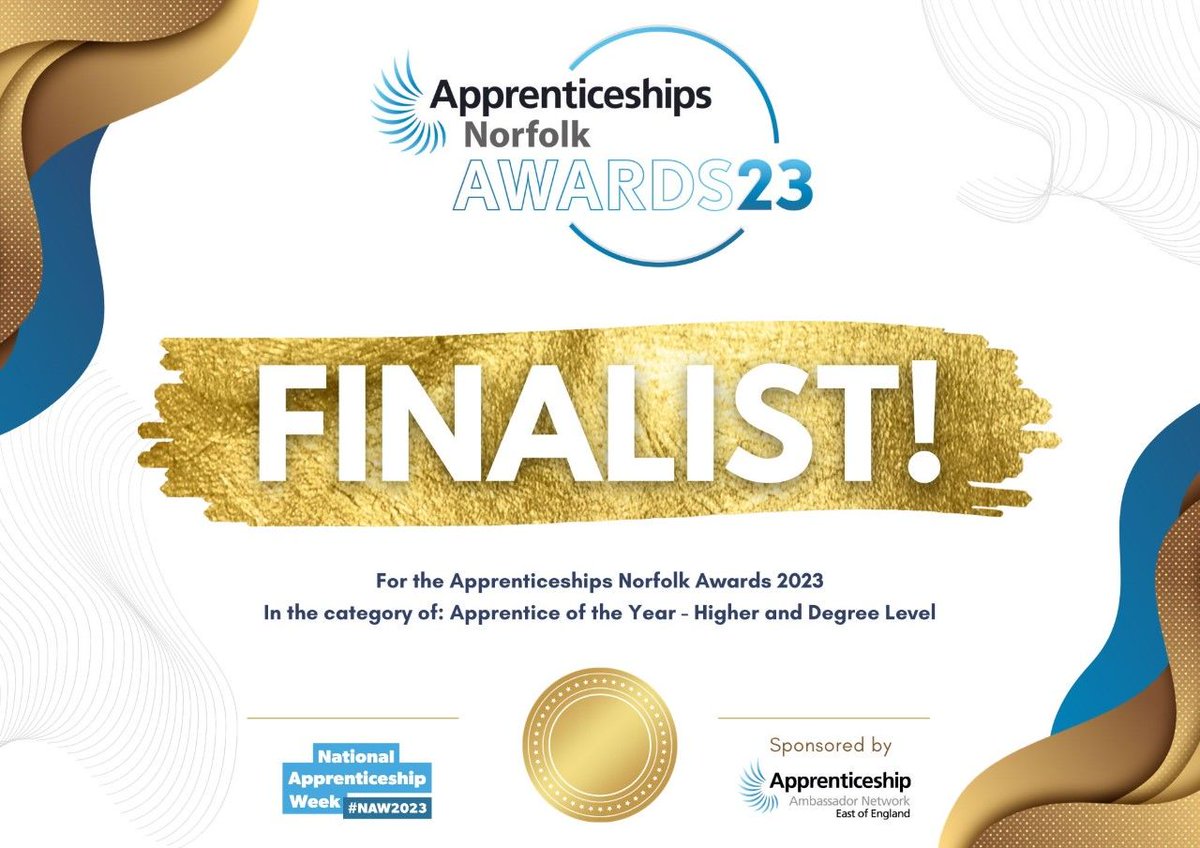 Big congrats to our Degree level apprentice Lucy, who's one of THREE finalists for the Apprenticeships Norfolk Awards 2032!! 

@AppsNorfolk 
#AppsNorfolkAwards23 #MadeInNorfolk