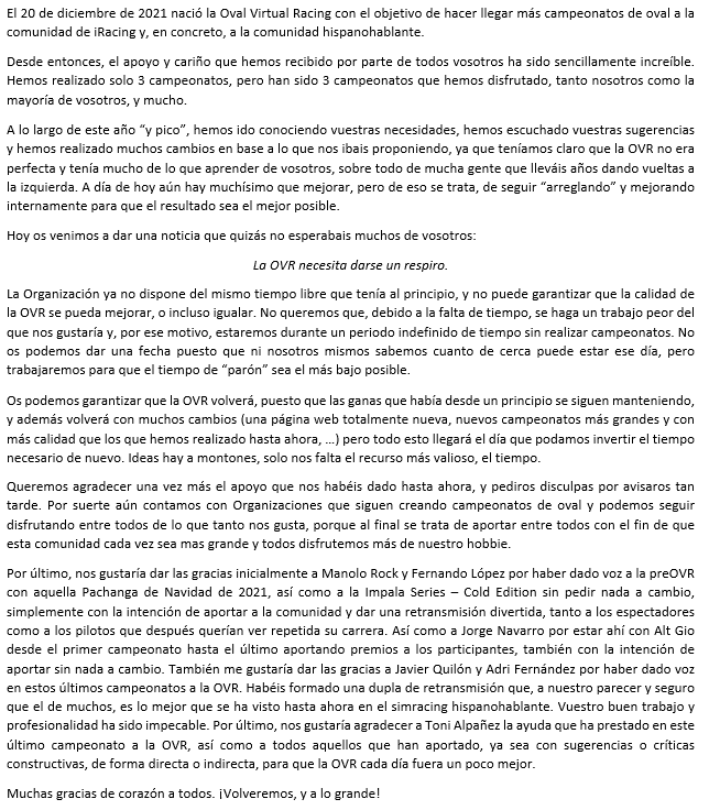 Oval Virtual Racing tweet media
