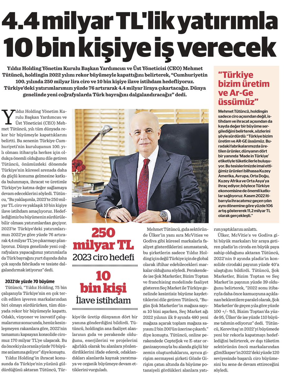 Yıldız Holding, 4.4 milyar TL'lik yatırımla 10 bin kişiye iş verecek.

#yıldızholding #istihdam 

dunya.com/sirketler/44-m…