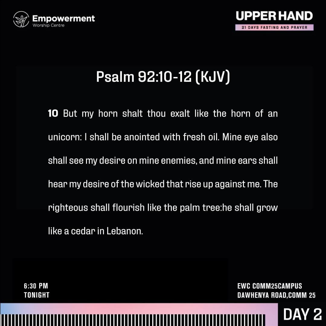 ewccomm25campus's tweet image. Day 2 of our 21 days fasting and prayers. 

Join us tonight at 6:30pm 

__________
#UpperHand