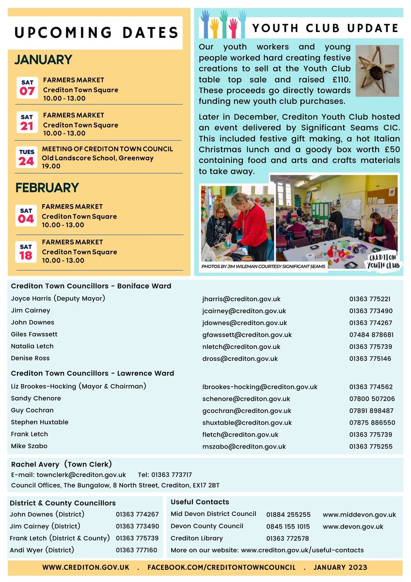 Our January Newsletter is available to read! 📚 Download at crediton.gov.uk or pick up a copy from the council offices