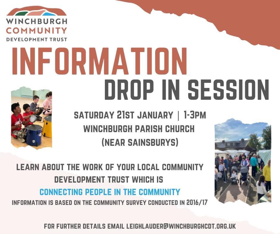 We are delighted to invite you to our Information Drop In Session.
Come along and see the progress and future plans for the Community Development Trust.  There will be an opportunity to ask questions, share ideas and to become a member (if you arent already!).