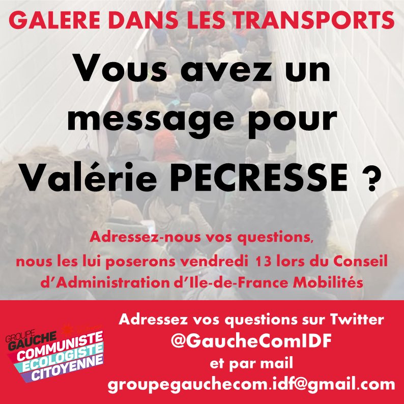 🔴 Vous galérez dans les #TransportsIDF ? Vous souhaitez des explications ?
🚨POSEZ VOS QUESTIONS À VALÉRIE PÉCRESSE❗️
💡Rien de plus facile : envoyez un mail à l’adresse ci-dessous ou écrivez dans le fil ici ⤵️