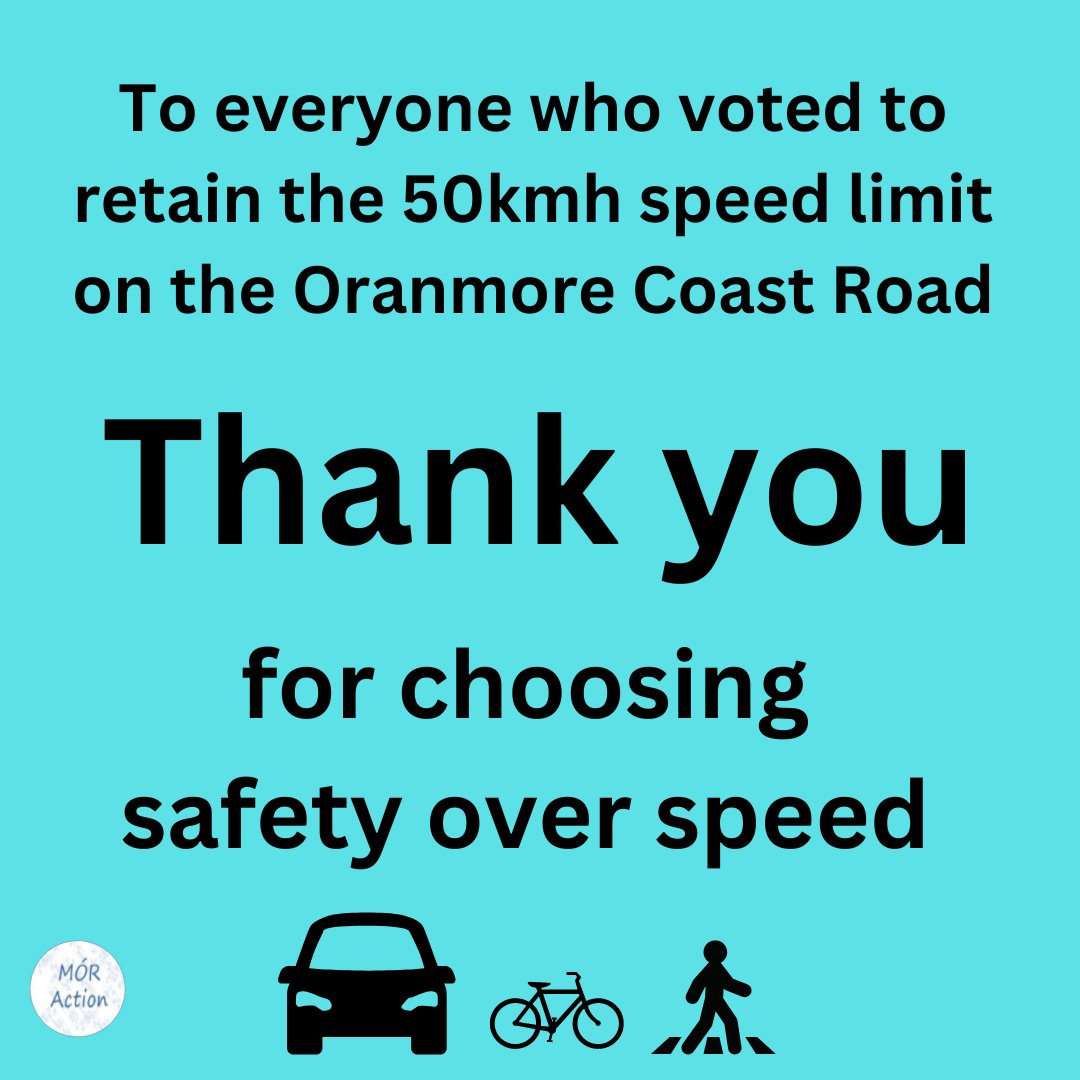 Thank you to all the Councillors who voted to prioritise the safety of residents, & commuters, by retaining the 50kmh speed limit on the #OranmoreCoastRoad. Thank you for prioritising our safety. 
Thanks also to all the residents who rang, texted, & emailed their Councillors.