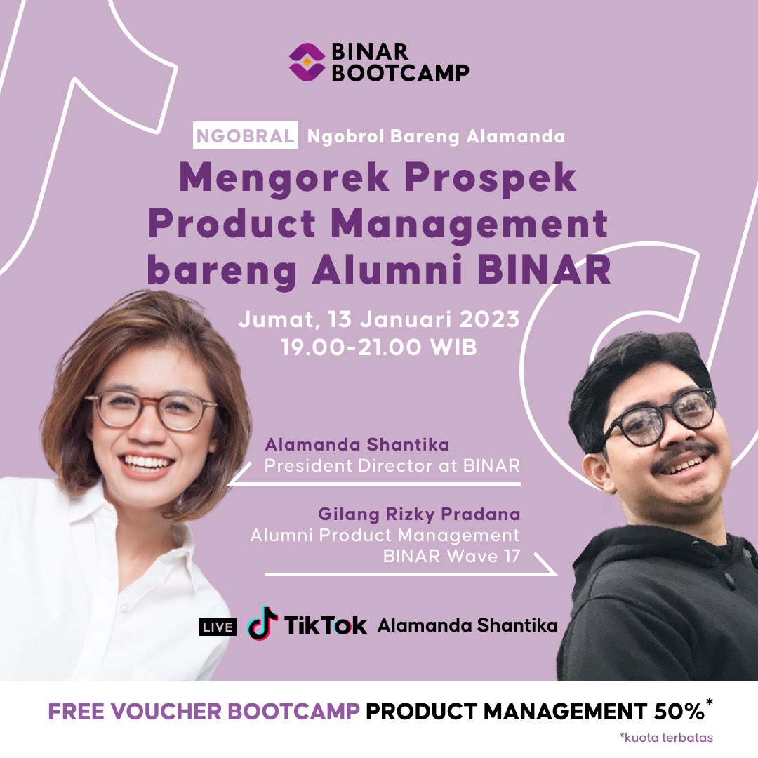 academybinar's tweet photo. Membahas lebih lanjut mengenai prospek Ilmu Product Management dalam industri.

Langsung dikupas @alamandas secara live di TikTok-nya! https://t.co/JK5NnZLsz6