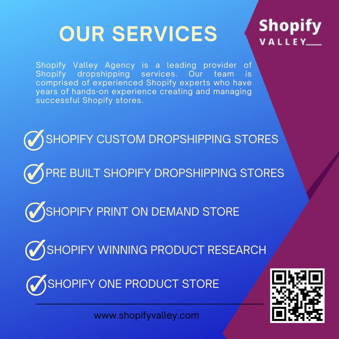 ShopifyValley's tweet photo. Shopify Valley Agency is a leading provider of Shopify dropshipping services. Our team is comprised of experienced Shopify experts who have years of hands-on experience creating and managing successful Shopify stores. 
▶Visit: https://t.co/wzYVuxicRn
#shopifyagency
#shopify https://t.co/LV5aKEexBq