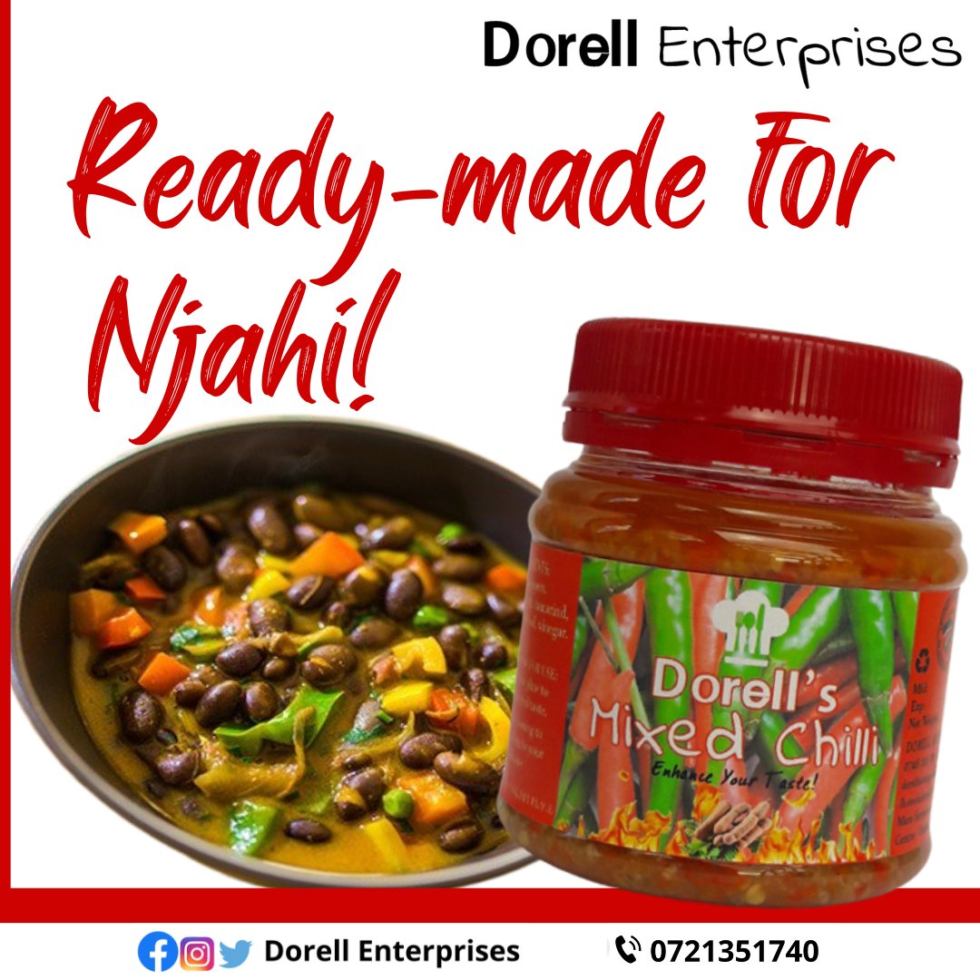 dorellenterpri1's tweet photo. Your njahi doesn't have to taste like it's from the hardware store. A little Dorell's Mixed Chilli will go along way. Order now at https://t.co/USdAf0qgaH 
#enhancingtaste #mixedchilli #deliveryguaranteed #Njaanuary @Kimataifa1 @AnyonaDorothy https://t.co/acrZG7SP3z
