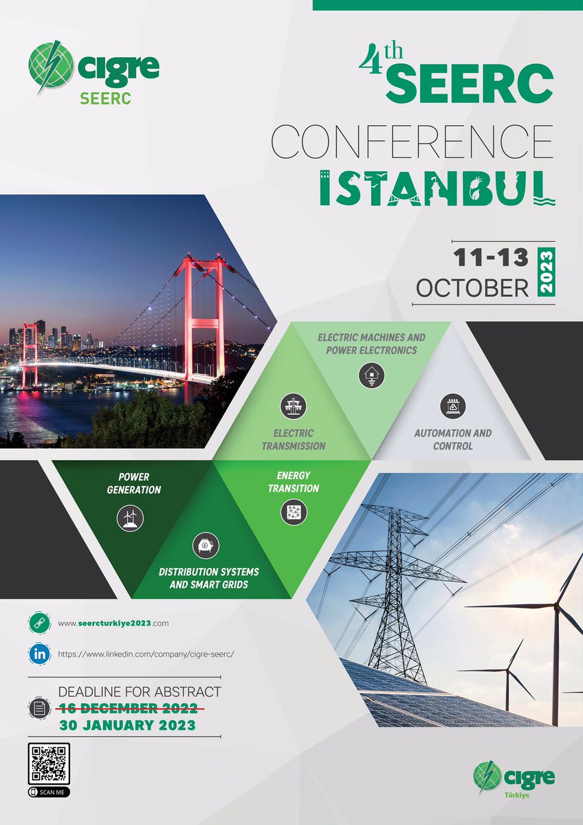 CigreTurkiye's tweet photo. 4th SEERC Conference Istanbul’da özet yüklemek için son 20 gün ⚠️⚠️⚠️⚠️

#SEERCTürkiye2023
#SEERC https://t.co/0IEBwu2mkI