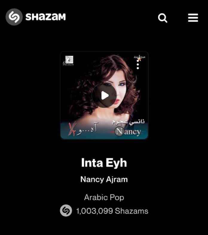 sabaa_3n's tweet photo. #EntaEih 1st arab song Reached to 1M shazam 🔥😍
#NancyAjram
@NancyAjram https://t.co/vhfsBvaggm