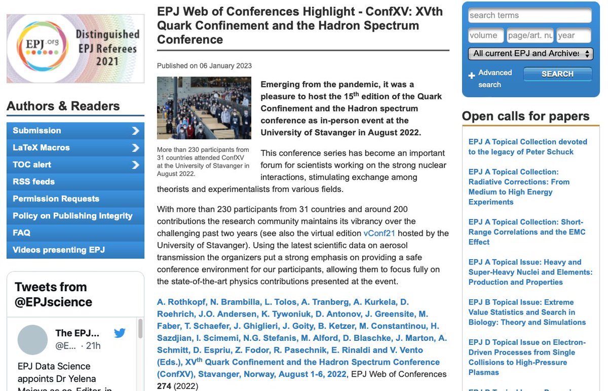 Truly delighted that #ConfXV (organized by <a href="/UiSIMF/">UiS Department for Mathematics and Physics</a> <a href="/UniStavanger/">Universitetet i Stavanger</a> <a href="/StavangerVIS/">VIS vitenskapsakademiet i Stavanger</a>) has been chosen as EPJ web of conferences highlight with a dedicated webpage featuring our recently published #openaccess proceedings.

epj.org/epjwoc-news/25…