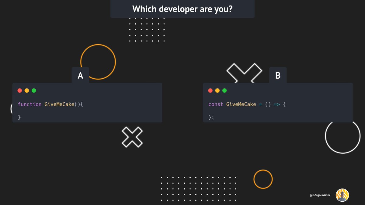 G3rgoPasztor's tweet photo. 👩‍💻👨‍💻 Developers, which way do you declare functions in JavaScript? https://t.co/Pfkt74TSVG