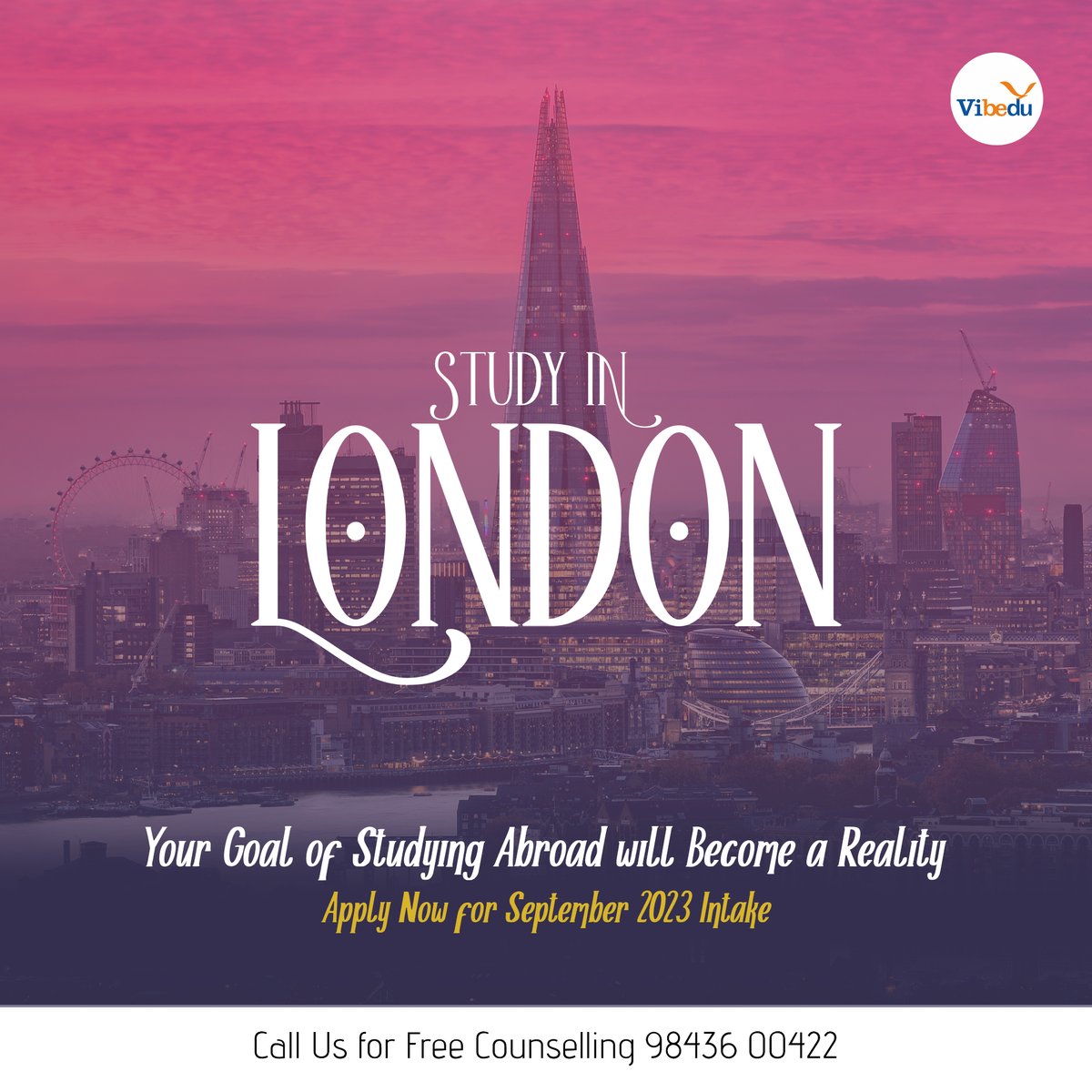 Choose London as your new Study Abroad Destination. Study with Scholarships in the UK today!  Apply now for May and September 2023 intake.

#studyinuk #unitedkingdom #studyinlondon  #scholarships #studentvisas #overseaseducation #studyabroad #abroadstudies #goabroad #vibedu