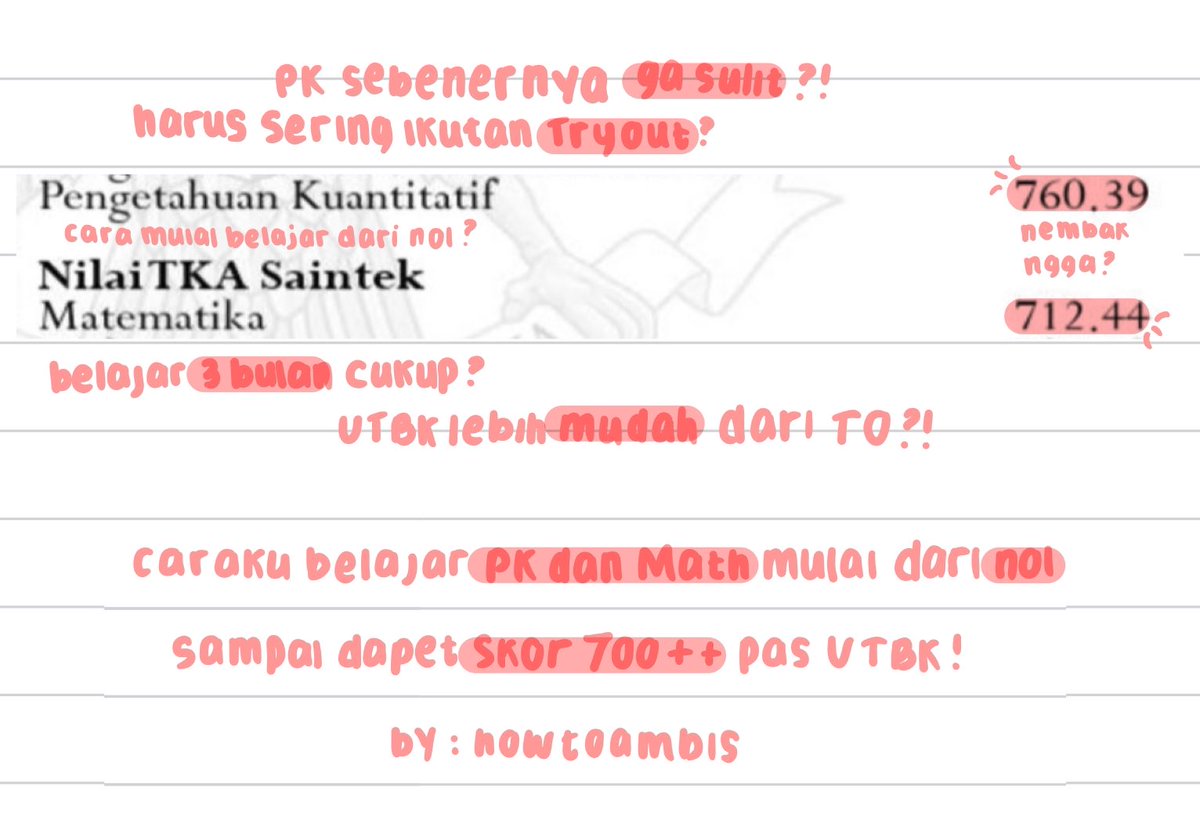 howtoambis's tweet photo. ✨CARAKU BELAJAR PK &amp; MATH DARI 0 SAMPAI DAPET SKOR 750++✨

A thread https://t.co/aInvXKp2li