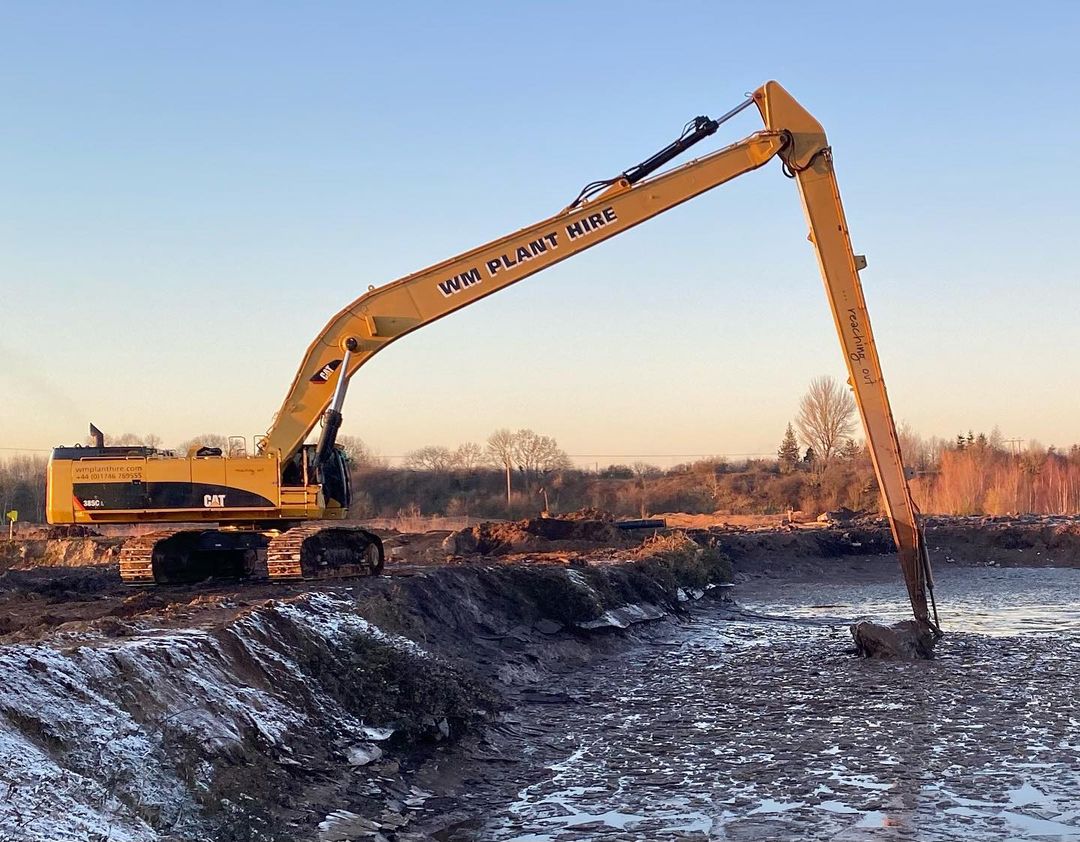 A little bit of ice won’t stop the Cat® 385 Long Reach excavator! - @wmplanthire #LongReach #Excavator #Caterpillar #CaterpillarEquipment #CatMachine #Finning #FinningUKIreland