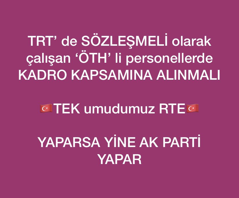#10OcakÇalışanGazetecilerGünü nde TRT ÖHTLİLER olarak kadroya dahil edilmek istiyoruz..

<a href="/RTErdogan/">Recep Tayyip Erdoğan</a> <a href="/zahidsobaci/">Zahid SOBACI</a> <a href="/_omerbudak_/">Ömer Budak</a> <a href="/vedatbilgn/">Vedat Bilgin</a>