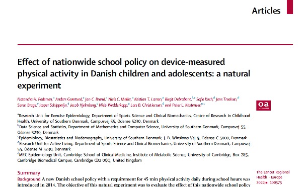 School policy in Denmark mandates 45 min of daily physical activity for all school children. Our study, just published in The Lancet Regional Health - Europe, found it increased daily activity by 14.2 min during school hours. @LancetRH_Europe @SDUIOB @SUND_SDU @trygfonden