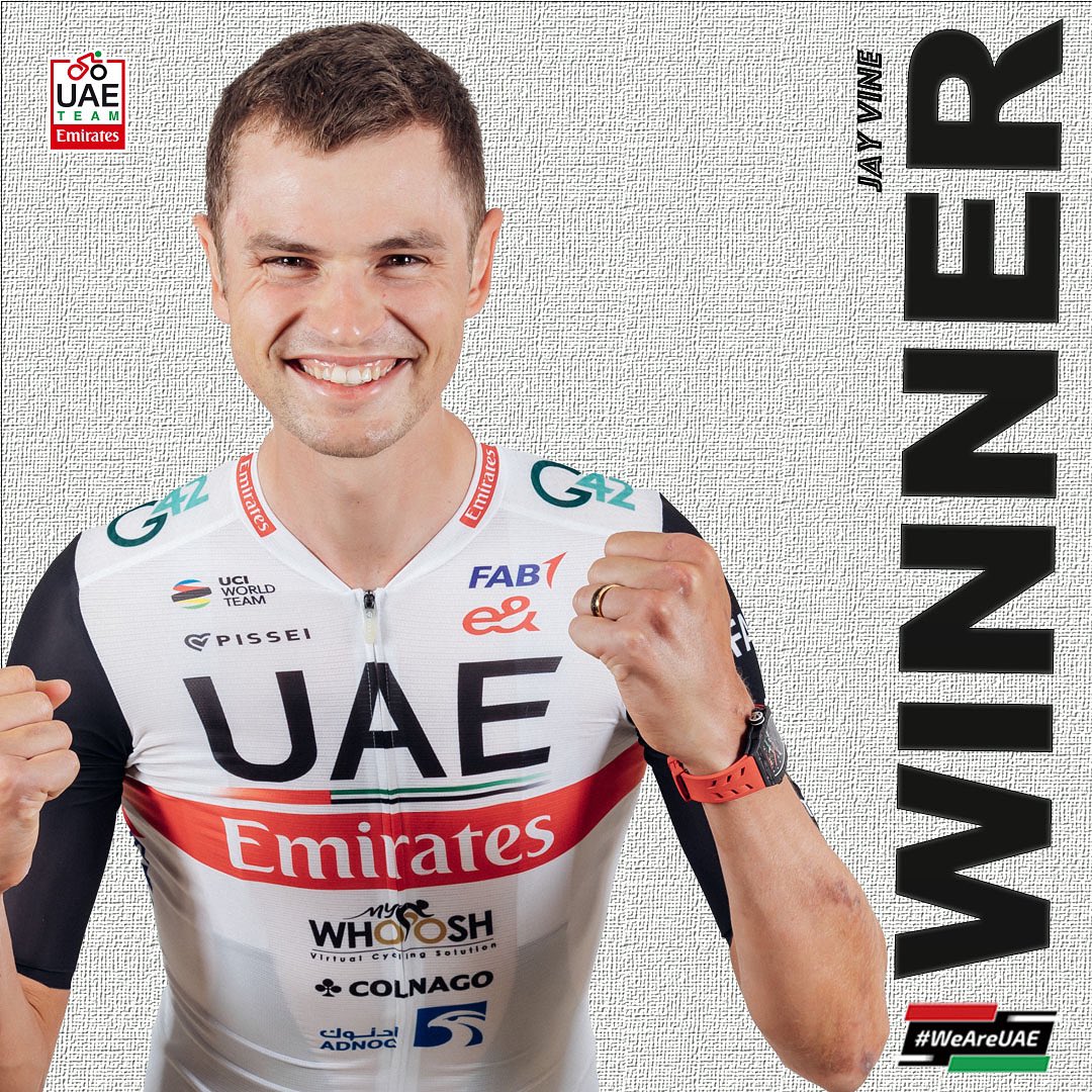 Our first win of 2023! 🏆🇦🇺 <a href="/JayVine3/">Jay_Vine</a> wins the Australian time trial title, taking the victory by 3 seconds in Mount Helen! 🔥

Congrats Jay👏🏻👏🏻👏🏻

#UAETeamEmirates #WeAreUAE #RoadNats23