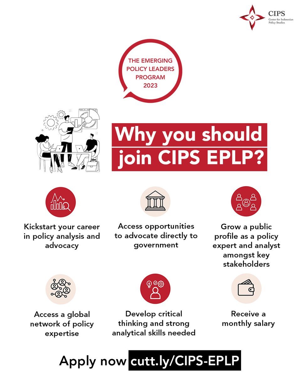 cips_id's tweet photo. Join #CIPSEPLP and get these advantages, from analytical and advocacy skills to broader networks!
Apply by January 13, 2023.
Details: https://t.co/CNMh5LzX1k
#EPLP2023 #thinktank #policyanalyst #policyresearcher #loker2023 #kerjaNGO #penelitikebijakanpublik https://t.co/r8gpl6w9Nd