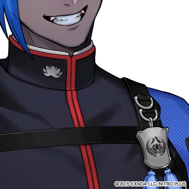 1boy solo male focus blue hair dark skin smile white background  illustration images