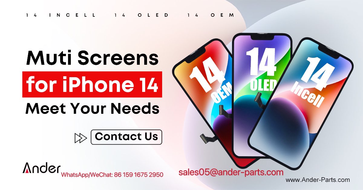 EileenXie68's tweet image. Multi Selection for iPhone 14 Replacement Screen: INCELL, OEM, OLED to meet the different needs of your different customers!
WhatsApp/WeChat hotline: 86159 16752950
#lcddisplay #mobilelcd #screenrepair #screenreplacement #iphonelcd #iphoneoled #oledscreen #iphone14 #iphoneincell