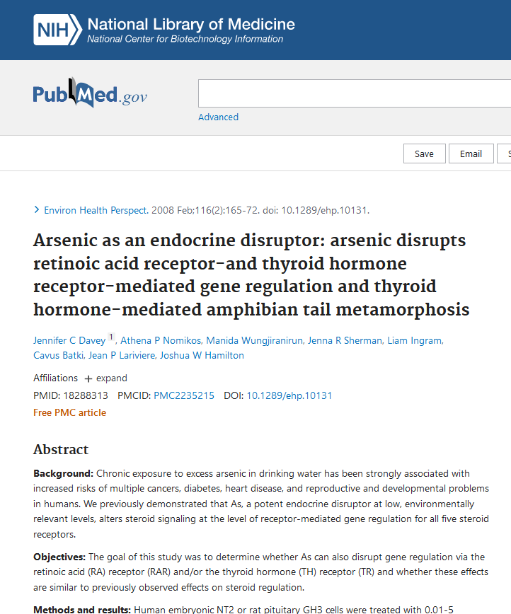 Djindji4's tweet photo. Arsenic as an endocrine disruptor: arsenic disrupts retinoic acid receptor-and thyroid hormone receptor-mediated gene regulation and thyroid hormone-mediated amphibian tail metamorphosis
https://t.co/jXfKdNr6Nk
#EDC
#Genderidentitydisorder
#Eugenics
#EndocrineDisruptors https://t.co/tpRkAS80oP