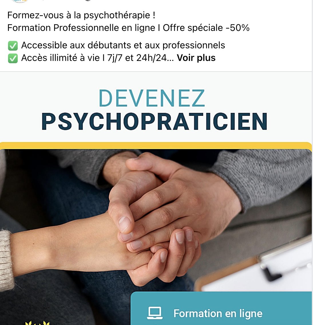 JRibeyron's tweet photo. Je sature de voir ces publicités pour des "formations" qui surfent sur un contournement trop facile de la loi puisque l'exercice de la psychothérapie n'est pas protégé... Alors collègues #psychologues quand est-ce qu'on se regroupe vraiment pour protéger notre profession ?
#psy https://t.co/9vH4ngBcdV