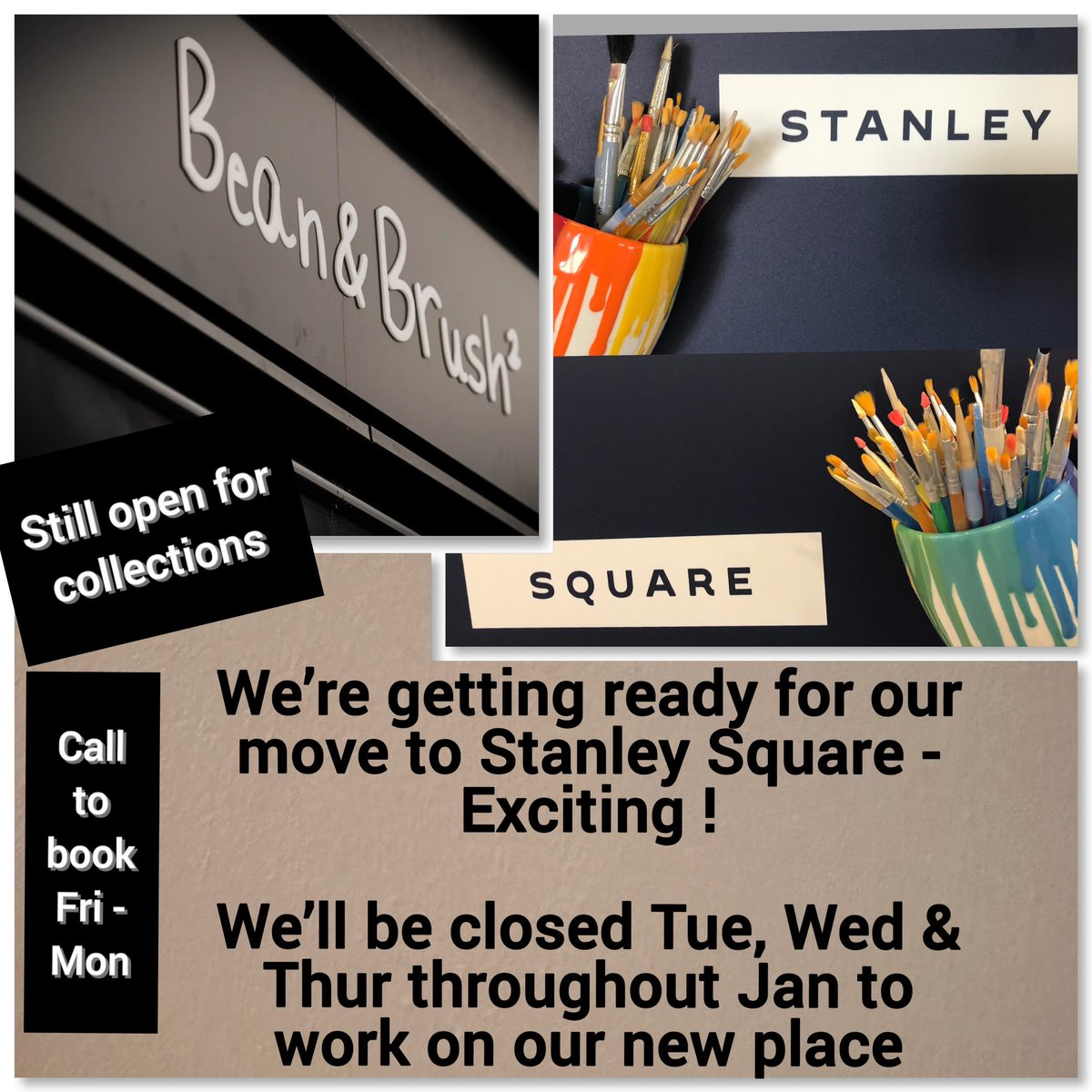 It’s taken a while but we’re excited to say we’re on the move!!

We’ll be closed Tuesday - Thursday in January to help us get ready for our opening in <a href="/StanleySq_Sale/">Stanley Square Sale</a> this February 

We are still around for pot collections and we’re taking bookings for Friday - Monday