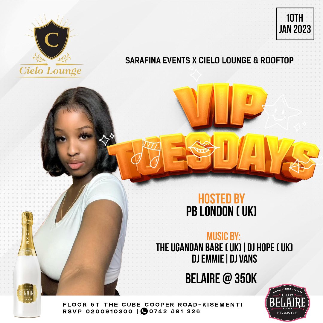 seralana2's tweet photo. Naye mwe ☠️ why would you miss out on the #VipTuesday at @cieloloungeug  fifth floor tonight 😎 

See our beautiful hosts for  tonight @pblondonn  @SheilahGashumba 🥰🥰🥰 

Come through tukube party 🎉 https://t.co/rwLRFM3hW9