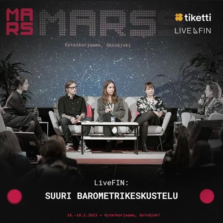 LiveFINry's tweet photo. LiveFIN on mukana musiikki- ja tapahtuma-alan ammattilaiset kokoavalla @MARSfestivaali'lla! 🥁 Sisältökumppanina #LiveFIN tarjoilee useita paneelikeskusteluja. Tutustu ohjelmaan osoitteessa https://t.co/xTF5zPduA5. Nähdään Seinäjoen @Rytmikorjaamo'lla 16.-18.2.2023! https://t.co/RVdJVxkQl4