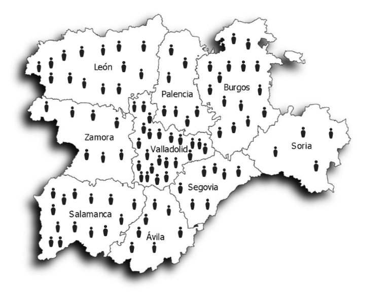 Si en Castilla y León vivieran 100 personas, esta sería la distribución por provincias 👇