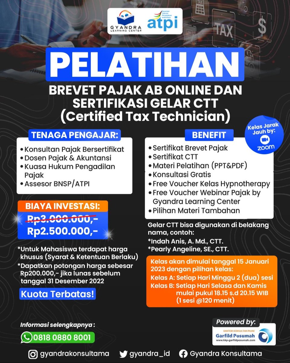 Info #BrevetPajak . Silahkan chat langsung WA Adminnya.
 ⬇️⬇️⬇️