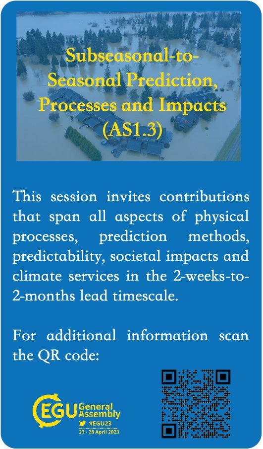 Joanne Robbins (@robbinsjoanne) on Twitter photo Last chance to submit an abstract for our <a href="/EuroGeosciences/">European Geosciences Union</a> session on "#S2SPrediction processes & impacts".
Submission deadline 10 Jan at 13:00 CET. More details: bit.ly/3VZPFUR
<a href="/s2sprediction/">s2sprediction</a> <a href="/agmunozs/">Ćngel G. MuƱoz</a> <a href="/Dr_Chris_White/">Dr Chris White</a> <a href="/Domeisen_D/">Daniela Domeisen</a> #EGU23 Last chance to submit an abstract for our <a href="/EuroGeosciences/">European Geosciences Union</a> session on "#S2SPrediction processes & impacts".
Submission deadline 10 Jan at 13:00 CET. More details: bit.ly/3VZPFUR
<a href="/s2sprediction/">s2sprediction</a> <a href="/agmunozs/">Ćngel G. MuƱoz</a> <a href="/Dr_Chris_White/">Dr Chris White</a> <a href="/Domeisen_D/">Daniela Domeisen</a> #EGU23