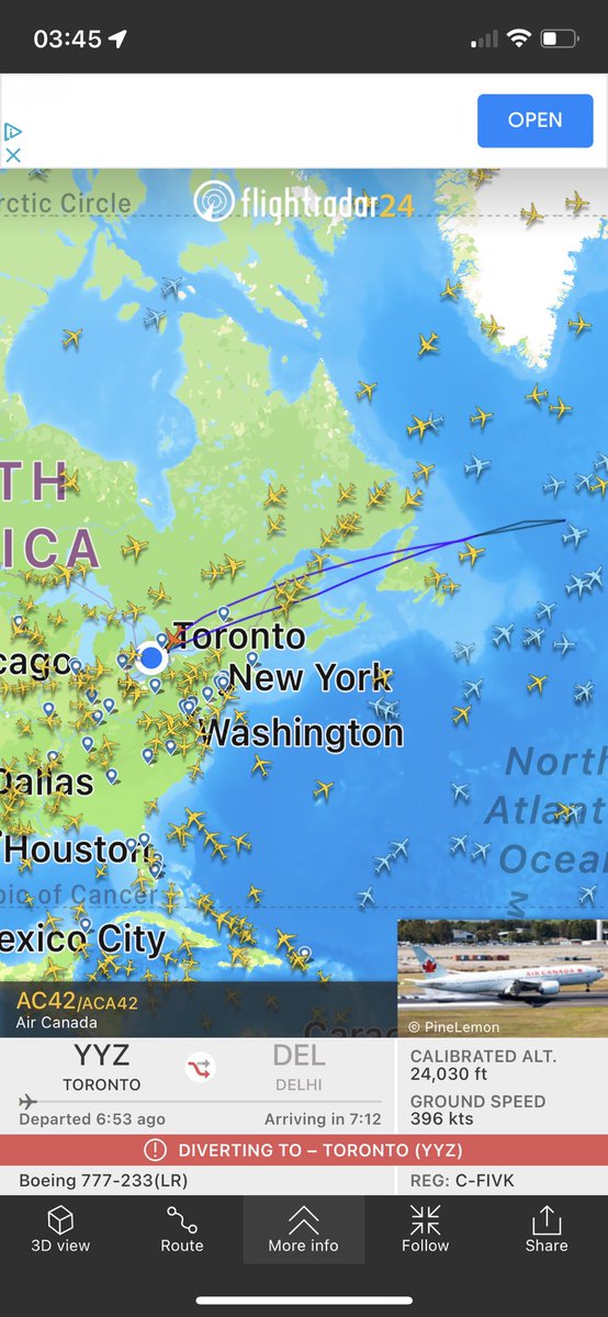 MikeWil32606343's tweet photo. Any idea why this flight diverted back to Pearson?#YYZ #ac42 @flightradar24  @ONwxchaser https://t.co/5mbO81t8Xh