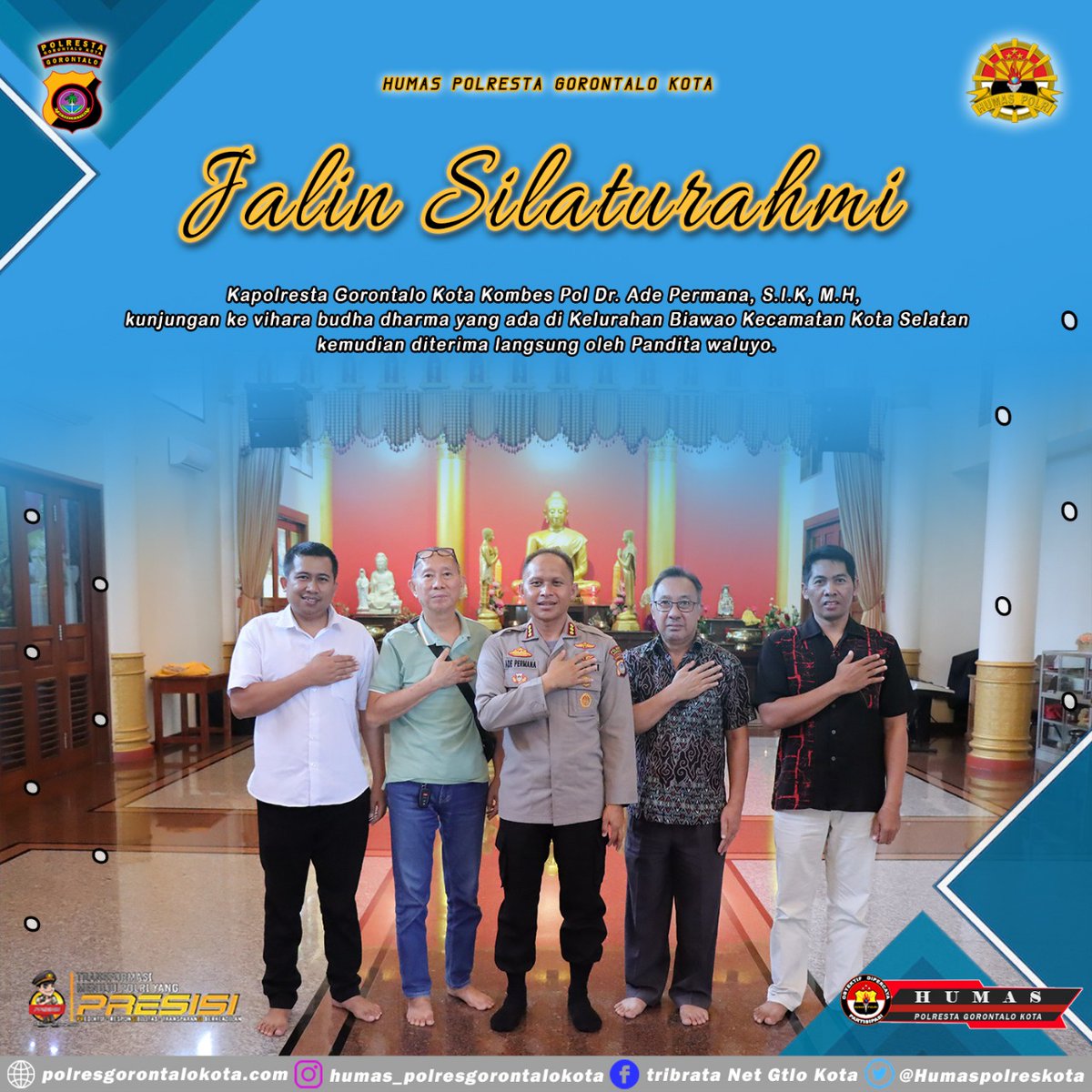 jalin silaturahmi Kapolresta Gorontalo Kota Kunjungi Vihara Budha dharma
#polrestagorontalokota #kapolrestagorontalokota #jalinsilaturahmi