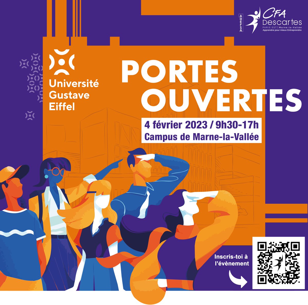 Rendez-vous le samedi 4 février 2023 de 9h30 à 17h00 pour la Journée Portes Ouvertes du CFA Descartes !
L'inscription est gratuite mais obligatoire  inscris-toi vite ! 👉 bit.ly/3i9ppJz

#jpo #journéeportesouvertes #apprentissage #alternance #formation #information