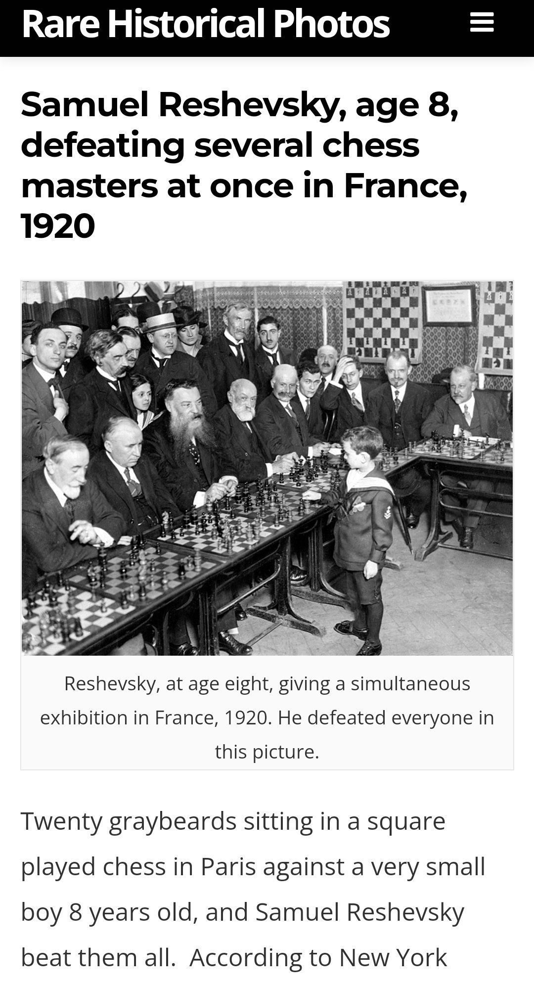 Samuel Reshevsky, age 8, defeating several chess masters at once