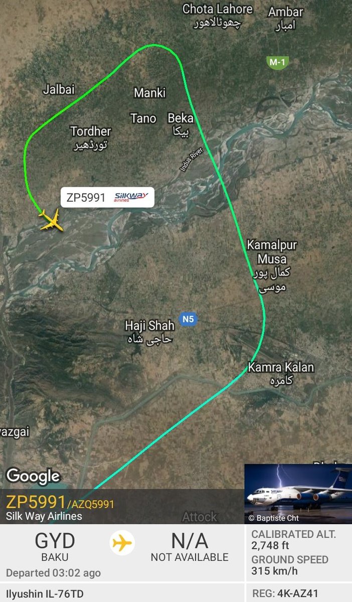 ALERT: Azerbaijan based cargo airlines (Silk Way Airlines) Il-86TD [Reg: 4K-AZ41] is inbound PAF Minhas, 🇵🇰 from Baku, 🇦🇿 as ZP5991. On 7th January, same airframe performed flight from DWC-KHI and on next day flew from KHI-GYD. Any idea why she is coming to Minhas? #PAFMinhas