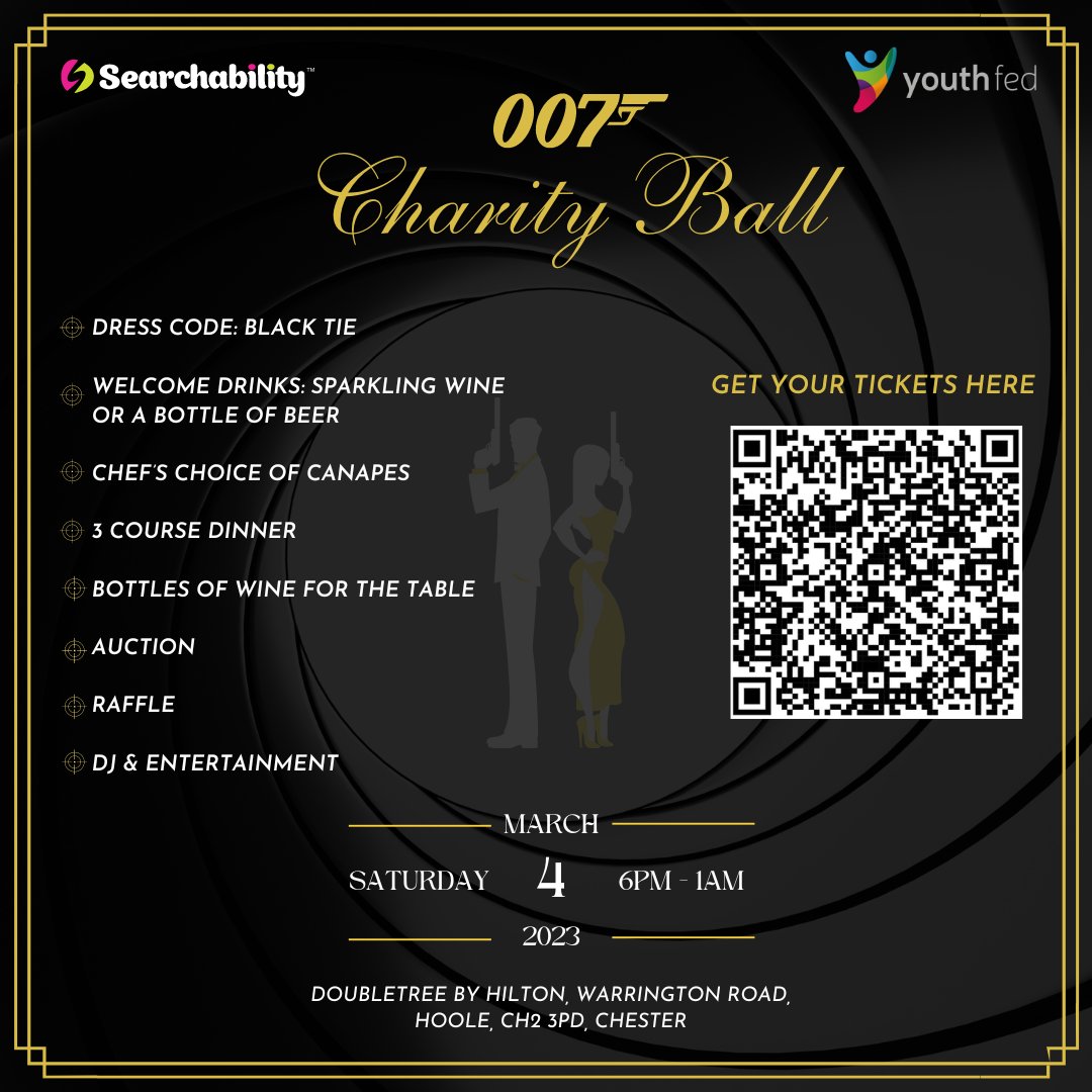 SearchabilityUK's tweet image. We&apos;re hosting a Charity Ball, and we&apos;d love to see you there! We&apos;ll be raising money for YouthFed - if you&apos;re interested in attending, scan the QR code or click here to purchase tickets or sponsor a table: ow.ly/MB6Y50MmlSY

#YouthFed #Searchability #Charity #CharityBall