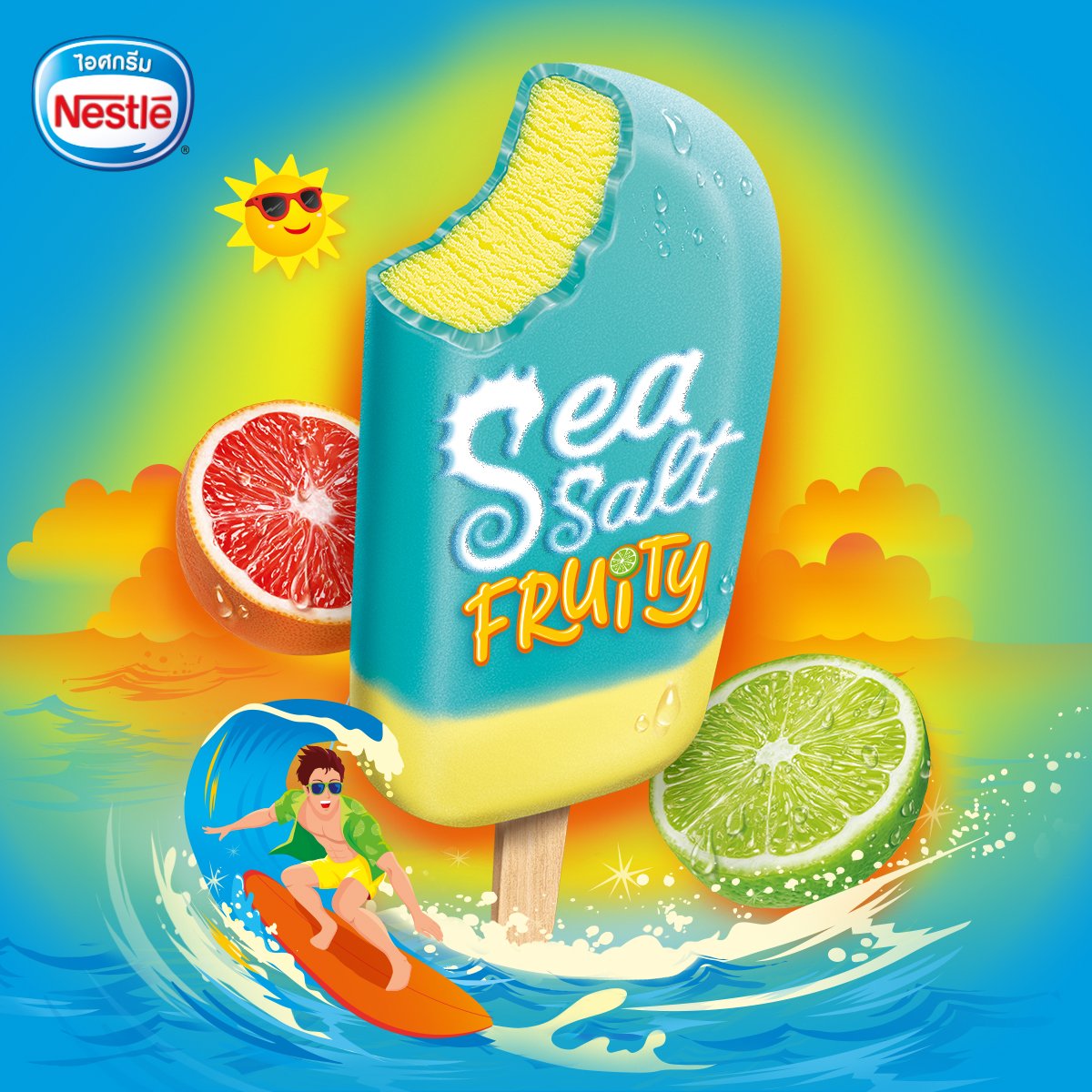 Our brand packaging design and illustration work for Nestle Thailand's Sea Salt Fruity Ice Cream

#icecream #seasalticecream #surfing #nestle #NestleFruitySeaSalt #nestlethailand #branding #packagingdesign #illustration #cartooncharacters #thailanddesign #bangkokdesign