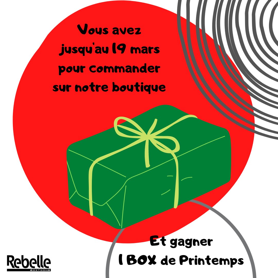 Tentez votre chance sur => rebelleeditions.com/boutique/
#CONCOURS #boxlivresque #livre #book #livres #books #maisondedition #editeur #editrice #cadeaux #printemps #rebelleeditions #auteur #auteure #autrice #Roman