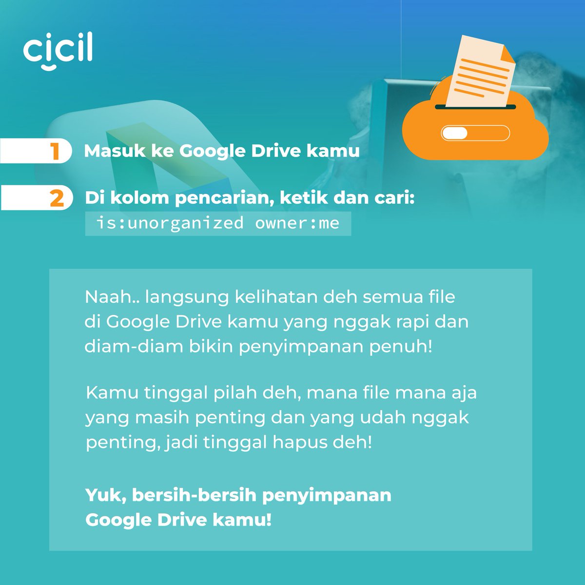 cicilcoid's tweet photo. Bikin penyimpanan Google Drive kamu lega dengan trik ini!😎
Dapetin DISKON sampai Rp100ribu buat cicilan barang mahasiswa!🔥
👉Ambil diskonnya di: https://t.co/cUsyvh1qyb
#tipsmahasiswa #tipskuliah #mahasiswa #googledrive https://t.co/m5sBU6f9WW