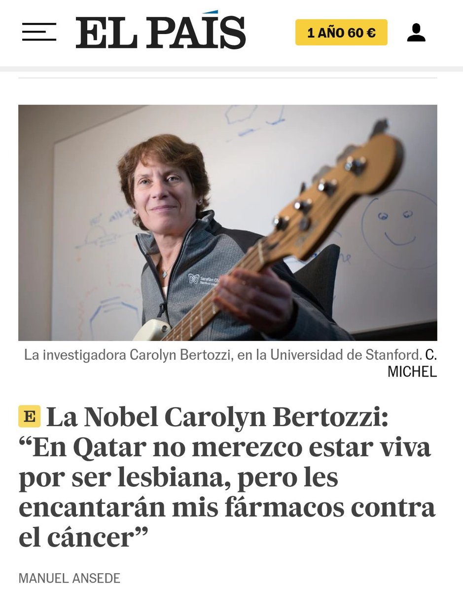 Poema titular a dos manos de una Nobel de Química y Manuel Ansede <a href="/manuelansede/">Manuel Ansede</a>

'
La Nobel Carolyn Bertozzi: “En Qatar no merezco estar viva por ser lesbiana, pero les encantarán mis fármacos contra el cáncer”
'